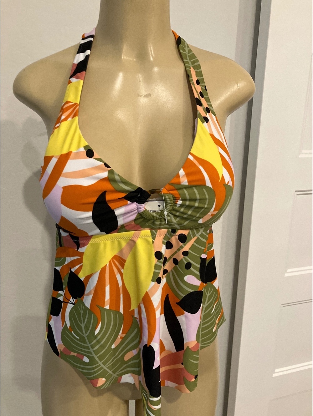 NWT BAR III Multicolor Tropical Print Halter Tankini Swimsuit Top Size